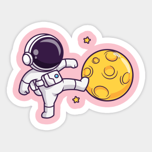 Cute Astronaut Kick Moon Cartoon Sticker